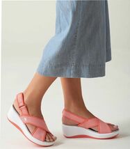 送料無料 Clarks 24cm クロス ストラップ サンダル 軽量 コーラル オレンジ ベルクロ ウエッジ フラット パンプス スニーカー at25_画像5