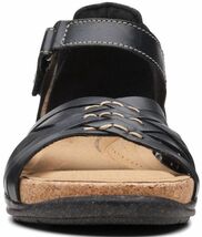 送料無料 Clarks 24cm サンダル ベルクロ ブラック レザー コルク 軽量 ソフト ソール ストラップ ウエッジ フラット ヒール at35_画像6