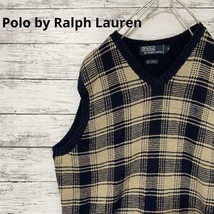 Polo by Ralph Lauren チェック柄ニットベスト ワンポイント