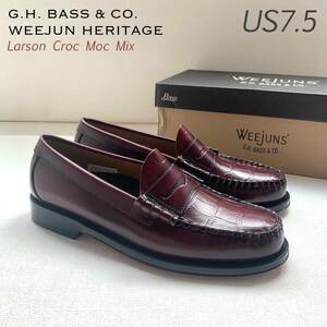 新品レア G.H. BASS バス WEEJUN HERITAGE Larson Croc Moc Mix ラーソン クロコ型押し コンビ ローファー US7.5 ワイン メンズ 送料無料