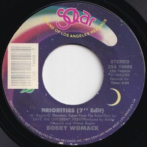 Bobby Womack Priorities (7 Edit) / (Instrumental) Solar US ZS4 74600 202667 SOUL FUNK ソウル ファンク レコード 7インチ 45