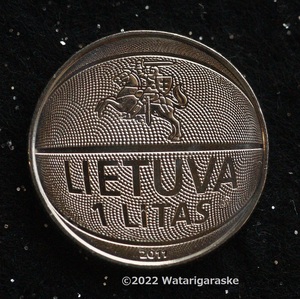 ★リトアニア、欧州バスケットボール選手権大会記念硬貨x1枚★2015年