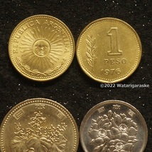 ★1974-78年「5月の太陽」3種3枚★アルゼンチン旧ペソレイ(ARL)コイン_画像2