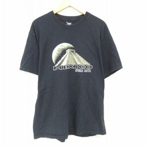 XL/古着 半袖 Tシャツ メンズ メキシコ マヤ文明 コットン クルーネック 黒 ブラック 23jun08 中古