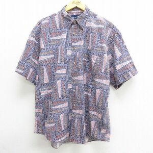 XL/古着 半袖 シャツ メンズ 00s 総柄 薄紺他 ネイビー 22jul01 中古 トップス