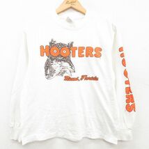 M/古着 長袖 ビンテージ Tシャツ メンズ 90s フーターズ マイアミ フロリダ クルーネック 白 ホワイト spe 23jun16 中古_画像1