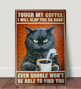 ブリキ看板　HANAKO　レトロ　猫カフェ　猫の看板　E15　黒猫　喫茶店　コーヒー　ウェルカムボード