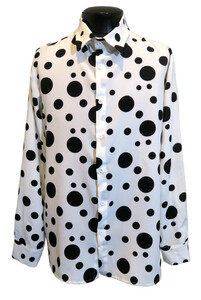 新品 3XLサイズ 水玉シャツ ドット柄シャツ 1485 白×黒 ヴィジュアル系 柄シャツ ピエロ 大きなサイズ ビッグ コスプレ ヒップホップ