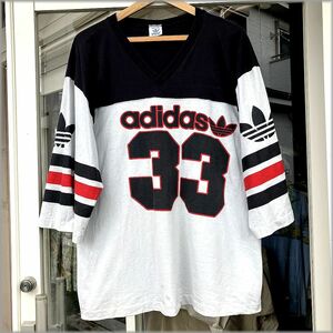 ★アディダス　80s　USA製　コットン　フットボール　ナンバリング　Tシャツ　L　アメリカ買付★検 ビンテージ 70s 90s スポーツ 古着