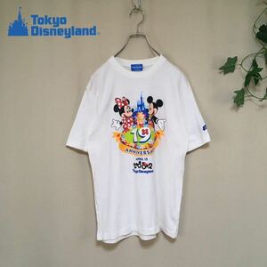 【美品】東京ディズニーランド 19周年記念 Tシャツ Mサイズ ホワイト ミッキー ミニー 19th 2002 メンズ レディース ユニセックス