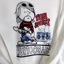 送込　カートコバーン＆スヌーピー　TEEN SPIRIT　長袖Tシャツ 白 Mサイズ_画像2