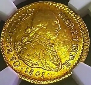 [ highest judgment ]1801Pkaru Roth 4. Escudo gold coin Colombia popayan structure . department NGC AU58 popular antique coin 