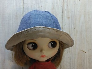 デニムベースチューリップハット　ネオブライス　ハンドメイド　　帽子　ハット　キャップ Blythe アウトフィット 