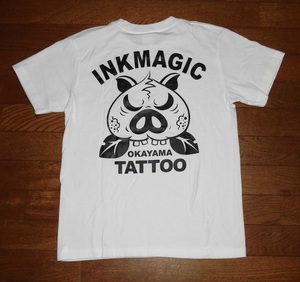 INK MAGIC TATTOO OKAYAMA インクマジック タトゥー 岡山 Tシャツ 半袖 コットン カットソー WHT S 使用僅 ほぼ未使用 美品1/刺青入墨