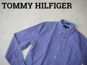 ☆送料無料☆ TOMMY HILFIGER トミーヒルフィガー USA直輸入 古着 長袖 チェック ボタンダウン スリムフィット シャツ メンズ 16 パープル