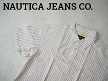 ☆送料無料☆ NAUTICA JEANS CO. ノーティカ USA直輸入 古着 半袖 ストライプ マチ付き シャツ メンズ XL ベージュ トップス 中古 即決_画像1