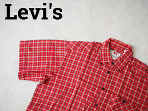 ☆送料無料☆ Levi's リーバイス USA直輸入 古着 半袖 チェック 胸ポケット付き ボックス ボタンダウン シャツ メンズ L レッド 中古 即決