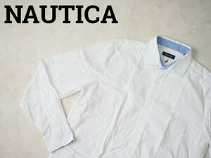 ☆送料無料☆ NAUTICA ノーティカ USA直輸入 古着 長袖 無地 ワイドスプレッドカラー シャツ メンズ L ホワイト トップス 中古 即決