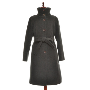 *433128 PROFILE profile * wool Anne gola stand-up collar coat size 38 lady's dark gray plain 