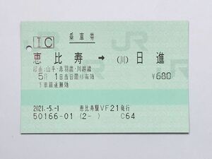 【希少品セール】JR東日本 乗車券 (恵比寿→(川)日進) 恵比寿駅発行 50166-01