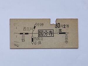 【希少品セール】国鉄 地図式乗車券(国分寺→30円区間) 国分寺駅発行 3153