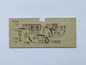 【希少品セール】国鉄 地図式乗車券(新宿→20円区間) 新宿駅発行 4904