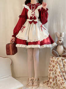 [ quiet .] One-piece made clothes Lolita an educational institution festival Halloween festival Event costume play clothes red 