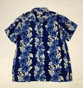(未使用) Hawaiian ALOH TROPICAL // 半袖 花柄 レーヨン100% アロハシャツ (ネイビー系) サイズ L