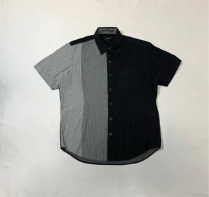 MALE&CO. メイル&コー // SLIMFIT 半袖 切替 シャツ (紺系×黒×白) サイズ L