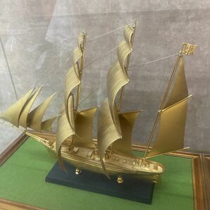 希少 KANRINMARU 置物 ミニチュア 咸臨丸？ かんりんまる 軍艦 模型 帆船 ガラスケース 金属製 ヴィンテージ 飾り 奈良発 直接引き取り可の画像3