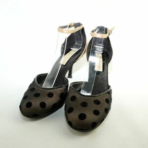 美品 Stella McCartney ステラマッカートニー 36 23.5 パンプス ラウンドトゥ アンクルストラップ イタリア製 水玉 ブラック ベージュ/EC8