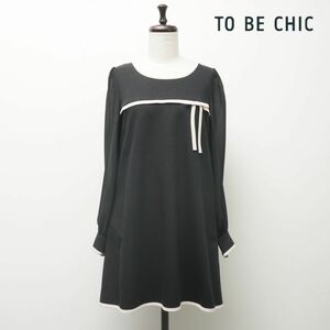 美品 TO BE CHIC トゥー ビー シック リボンデザイン 袖シースルー チュニックワンピース 裏地なし レディース 黒 ブラック サイズ40*EC39