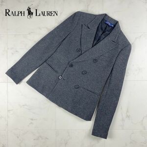 美品 POLO RALPH LAUREN ラルフローレン ウール混 ヘリンボーン ダブルボタンテーラードジャケット 総裏 レディース グレー サイズ2*EC4