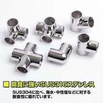 SUS316 ステンレス パイプジョイント 22mm T字 三方ジョイント 60度 パイプ継手 船 オーニング ボート ビミニトップ ハンドレール 金具_画像5