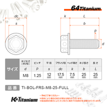 チタンボルト M8×25 P1.25 パープル 64チタン ワイヤーロック式 ワイヤリング フランジボルト ブレーキキャリパー等 サーキット走行用_画像2