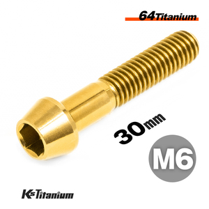 チタンボルト M6×30 P1.0 ゴールド 単品 1本売り 64チタン テーパーボルト スレッド 20mm チタン合金 バイク パーツ 自転車 軽量