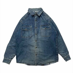 リーバイス シャツ 長袖 ブルー LEVIS 古着 メンズ M デニム 裏起毛 裏地チェック アメカジ