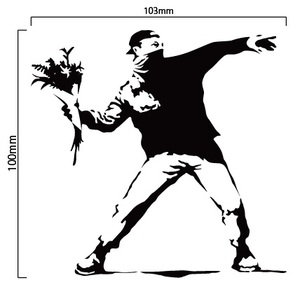 自作カッティングステッカー バンクシー / BANKSY 「Love is in the Air (Flower Thrower)」 10×10.3cm ネコポス対応可能 新品[C-406]