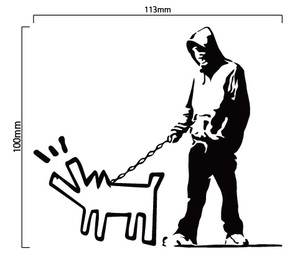 自作カッティングステッカー バンクシー / BANKSY 「Haring dog」 10×11.3cm ネコポス対応可能 ステッカー商品同梱可能 新品[C-405]