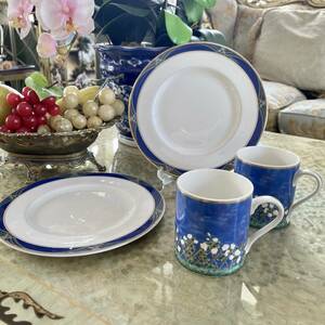 r98r98 blue. line . beautiful Royal Doulton REGALIA( regalia ) plate TRUSSARDI Trussardi mug pair set 