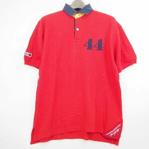 90s トミーヒルフィガー TOMMY HILFIGER SAILING GEAR ゼッケン 半袖ポロシャツ(M)レッド