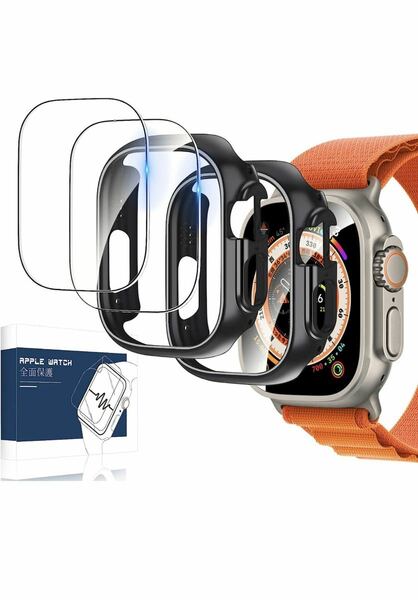 Apple Watch Ultra 49mm 專用 ケース クリア (2枚) + ガラスフィルム (2枚)Apple Watch Ultra PC素材 + AGC旭硝子素材製 高透過率 9Hクリア