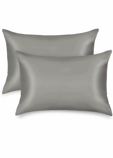 枕カバー ２枚セット サテンの枕カバー 封筒式ピローケース 美肌 美髪 両面シルクタイプ 滑らかな材質 静電気防止 (50*70, グレー)