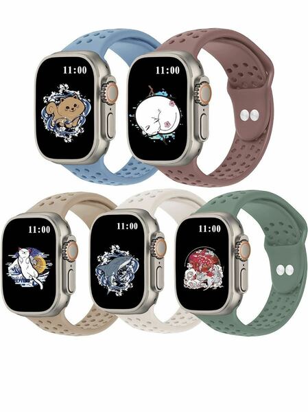 5本セットApple Watch バンドコンパチブル アップルウォッチ バンド、シリコン製スポーツバンド38mm 40mm 41mm 42mm 44mm 45mm 49mm