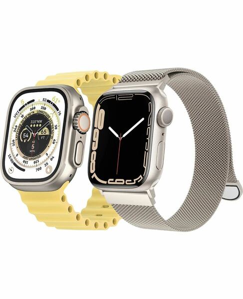 Apple Watch バンド 2枚セットiWatch 42/44/45/49mm対応 アップルウォッチオーシャンバンド ステンレス鋼ミラネーゼループ バンド