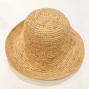 【新品未使用】Ocean&Ground オーシャン&グラウンド 帽子 麦わら帽子 ラフィア シンプル 50cm ベージュ ガーリー UV対策 紫外線対策 女の子