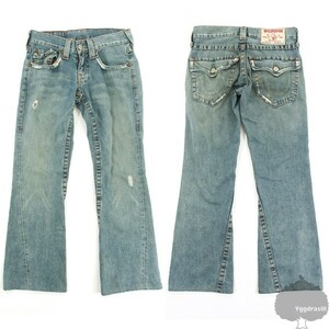 YGG★本物 トゥルーレリジョン デニム ジーンズ ダメージ加工 ブーツカット W28 true religion メンズ ボトム