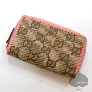 YGG★本物 GUCCI グッチ カードケース 小銭入れ GG WG ベージュ×ピンク 財布 レディース ウォレット ダブルジー