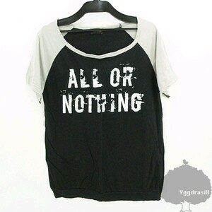 YGG★WWL★ワールドワイドラブ★かすれ ラグラン Tシャツ 黒 S トップス world wide love all or nothing