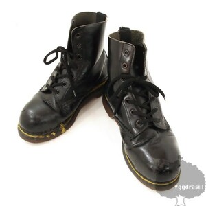 YGG★ドクターマーチン Dr.Martens レア レースアップ 7ホール ブーツ 黒 UK6 ブラック 25cm イングランド製 鉄板入り スチールトゥ